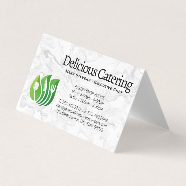 Carte De Visite Logo Feuille des ustensiles | Marbre (Devant)