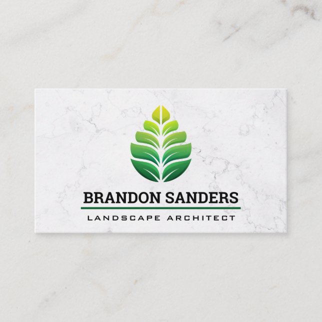 Carte De Visite Logo Feuille verte | Marbre (Devant)