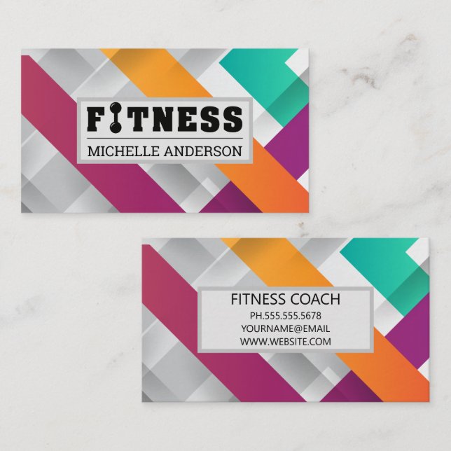 Carte De Visite Logo Fitness Barbell | Lignes de chevauchement col (Devant / Derrière)