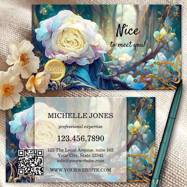 Carte De Visite Logo floral artistique Code QR (Créateur téléchargé)