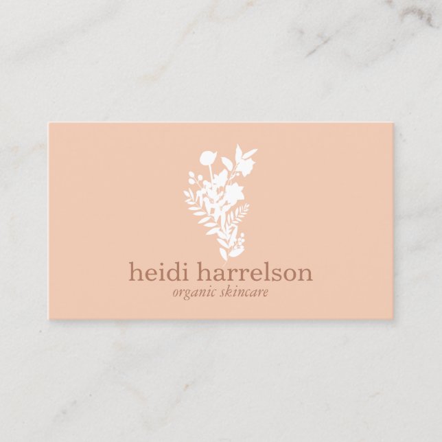Carte De Visite Logo Floral Blanc sur Pêche (Devant)