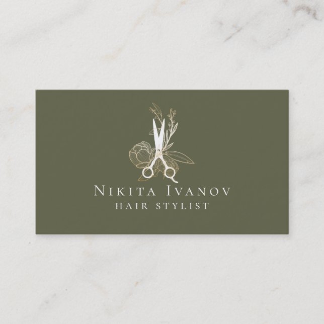 Carte De Visite Logo floral d'or de ciseaux de salon (Devant)