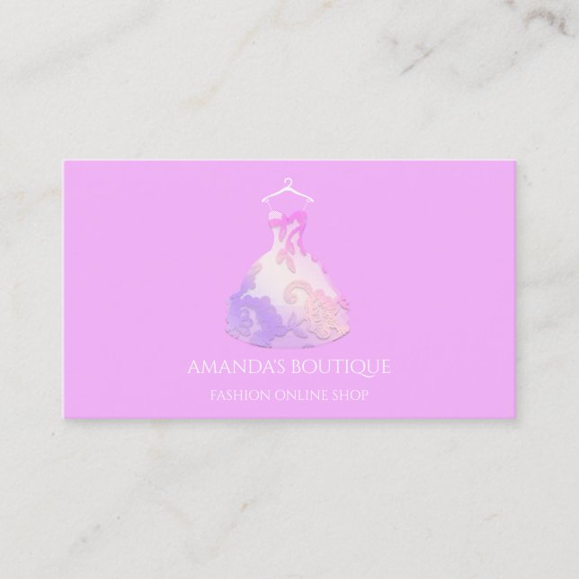 Carte De Visite Logo Floral Robe Mode Mariage Événement Rose (Devant)