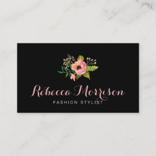 Carte De Visite Logo floral simple et élégant en noir blanc