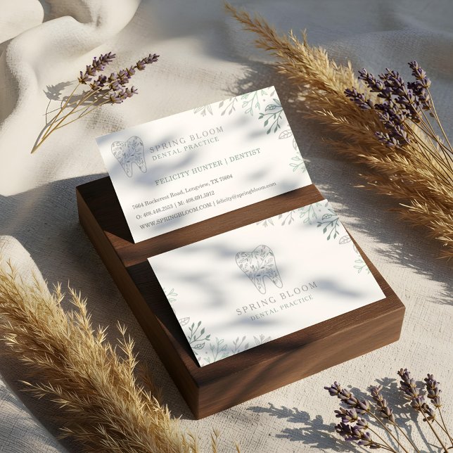 Carte De Visite Logo florissant de dentition dentaire (Blooming Flourishing Dental Tooth Tree Logo Business Card)