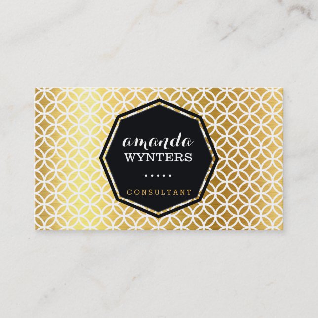 Carte De Visite LOGO geo cercle moderne motif feuille d'or octagon (Devant)