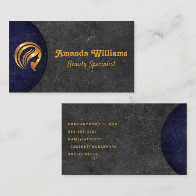 Carte De Visite Logo Gold Beauty | Arrière - plan d'ardoise (Devant / Derrière)