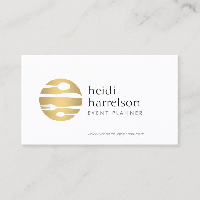 Carte De Visite Logo Gold Flatware pour l'organisateur d'événement (Devant)