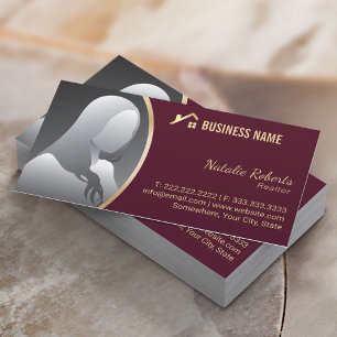 Carte De Visite Logo Gold House Realtor immobilier Bourgogne Rouge