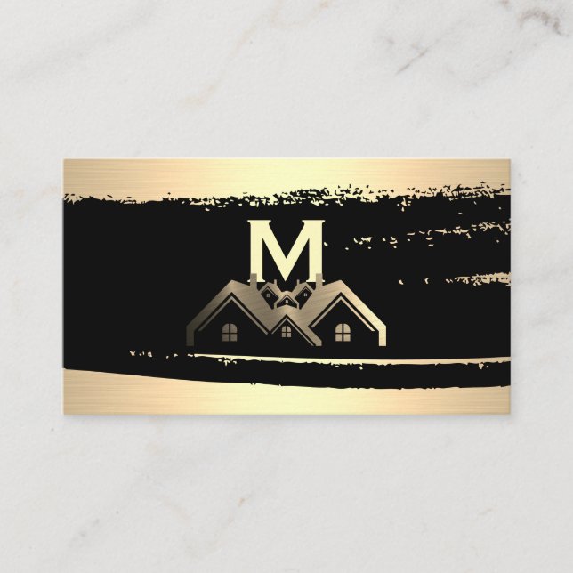 Carte De Visite Logo Gold Metallic Homes | Monogramme (Devant)