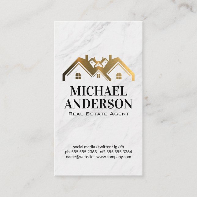 Carte De Visite Logo Gold Metallic House | Marbre (Devant)