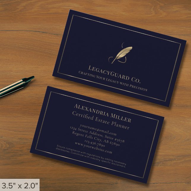 Carte De Visite Logo Gold Quill de luxe (Créateur téléchargé)