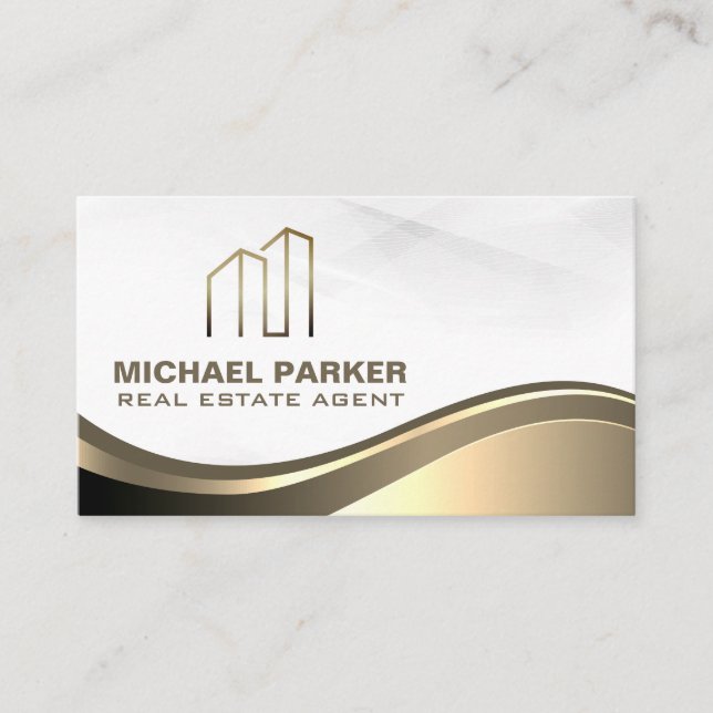 Carte De Visite Logo Gold Real Estate | Exécutif moderne (Devant)
