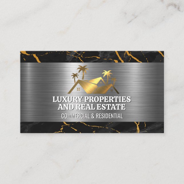 Carte De Visite Logo Gold Real Estate | Métal de marbre (Devant)