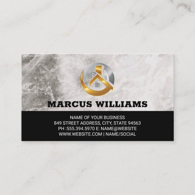 Carte De Visite Logo Gold Silver House | Immobilier (Devant)