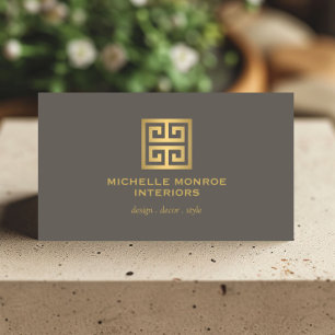 Carte De Visite Logo Gold/Taupe du concepteur de clé grecque éléga