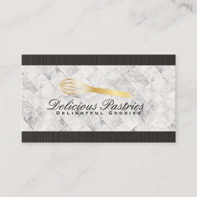 Carte De Visite Logo Gold Whisk | Arrière - plan en marbre (Devant)