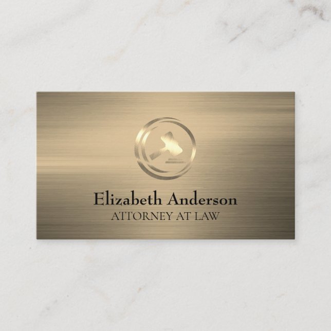 Carte De Visite Logo Golden Gavel | Arrière - plan brossé or (Devant)