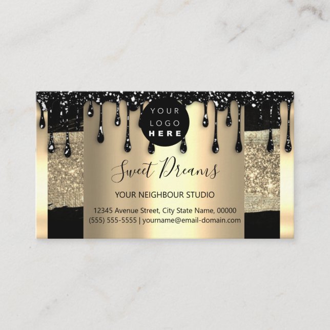 Carte De Visite Logo Hair maquillage clous SPA QRCode Gold Busin (Devant)
