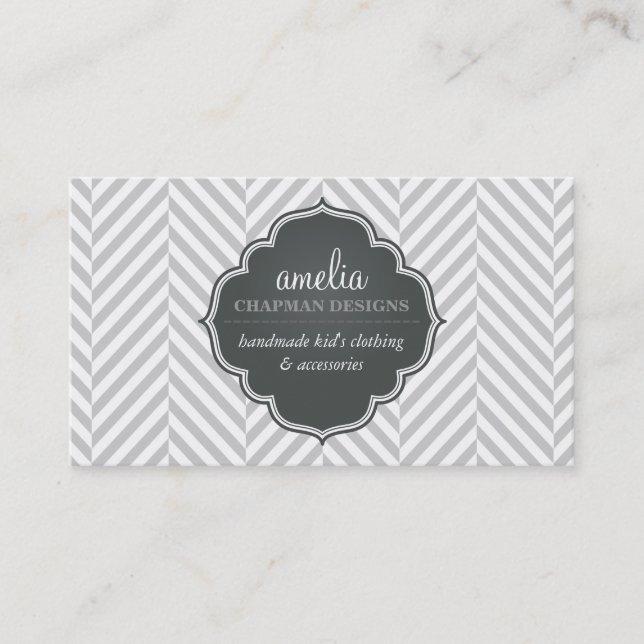 Carte De Visite LOGO herringbone moderne motif gris badge argent (Devant)