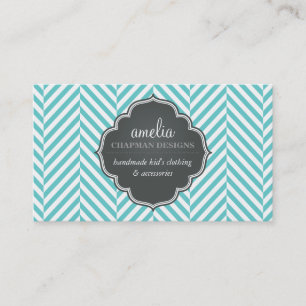 Carte De Visite LOGO herringbone moderne motif gris turquoise
