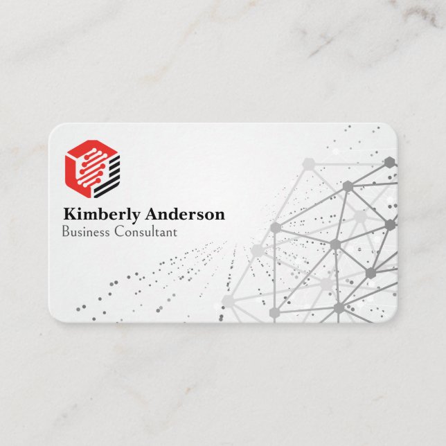 Carte De Visite Logo Hexagonal Tech moderne | Arrière - plan résea (Devant)