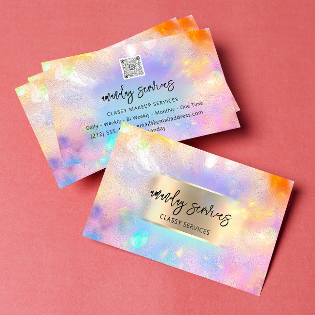 Carte De Visite Logo Holographe Code QR Boutique Nails maquillage (Créateur téléchargé)