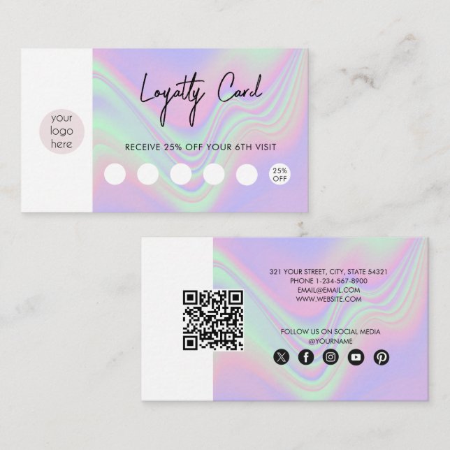 Carte De Visite Logo Holographique Entreprise Code QR Fidélité (Devant / Derrière)