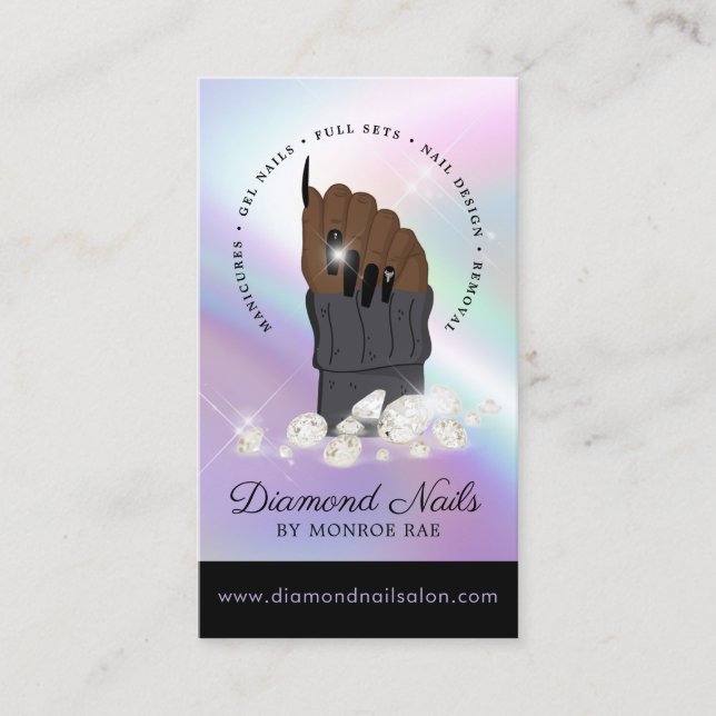 Carte De Visite Logo Holographique Nail Tech Nail Salon tendance m (Devant)