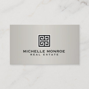 Carte De Visite Logo immobilier à clé grecque élégant Noir/gris