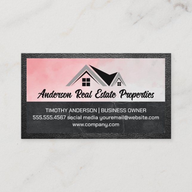Carte De Visite Logo immobilier | Aquarelle | Cuir (Devant)
