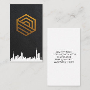 Carte De Visite Logo immobilier CitySkyline Fond en cuir
