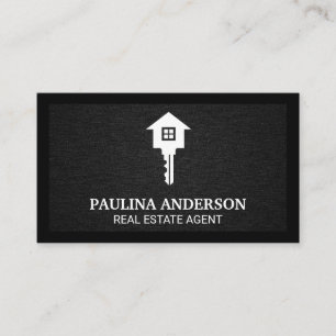 Carte De Visite Logo immobilier Clé et domicile Texture noire