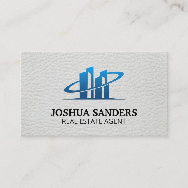 Carte De Visite Logo immobilier | Cuir blanc (Devant)