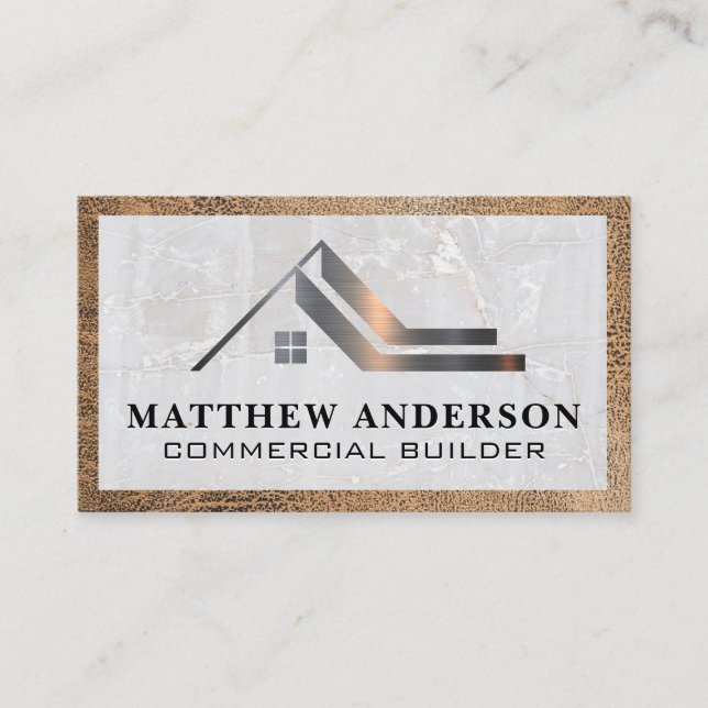 Carte De Visite Logo immobilier | Cuir en marbre (Devant)