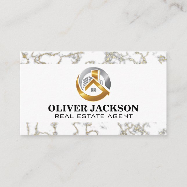 Carte De Visite Logo immobilier | Découpe en marbre (Devant)