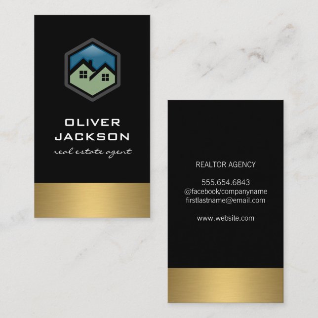 Carte De Visite Logo immobilier | Découpe Or (Devant / Derrière)