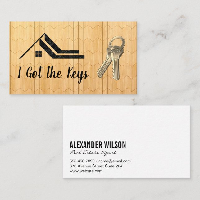 Carte De Visite Logo immobilier | House Keyes | Panneaux en bois (Devant / Derrière)