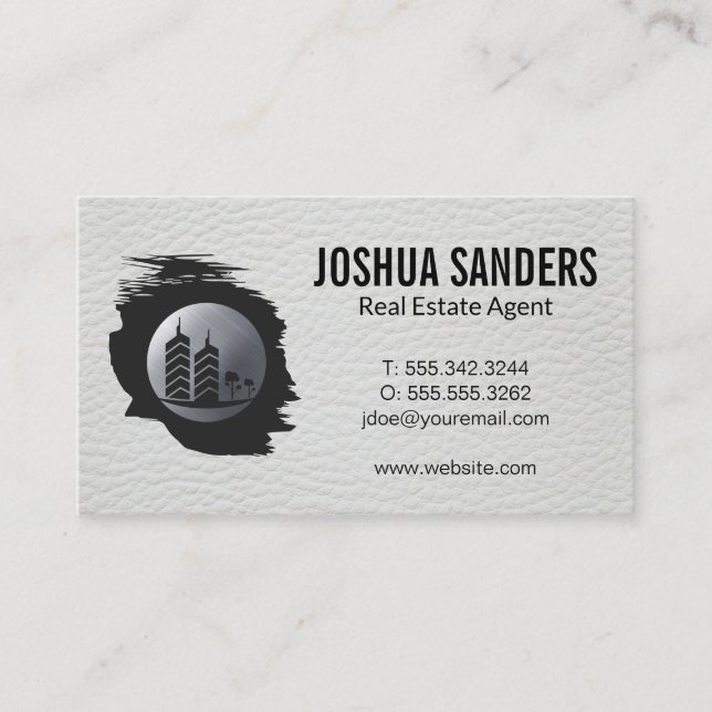 Carte De Visite Logo Immobilier Immeubles Logo | Cuir (Devant)