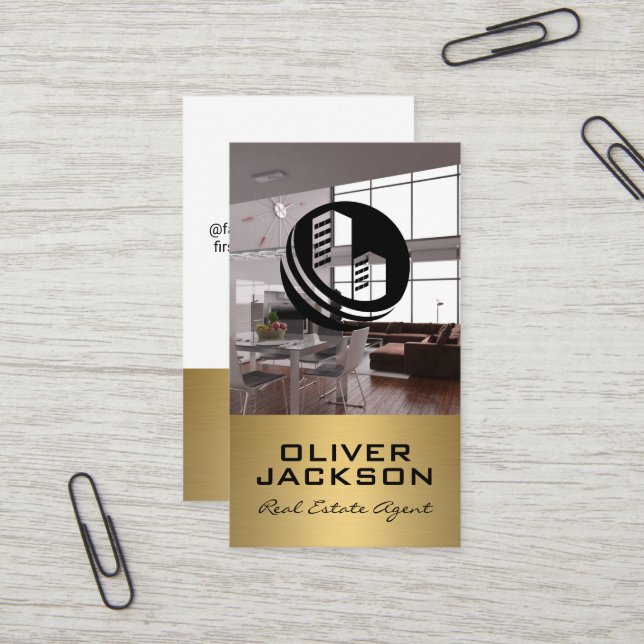 Carte De Visite Logo immobilier | Intérieur moderne (Devant/Arrière en situation)