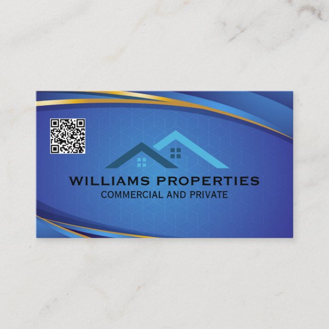 Carte De Visite Logo immobilier | Logo du toit | Code QR (Devant)