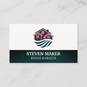 Carte De Visite Logo Immobilier Maison Grunge Bleu Vert