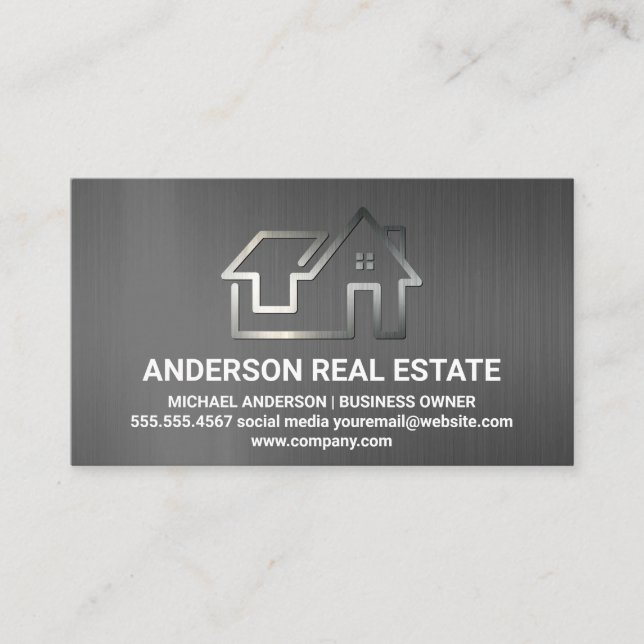 Carte De Visite Logo immobilier minimal | Texture grise (Devant)