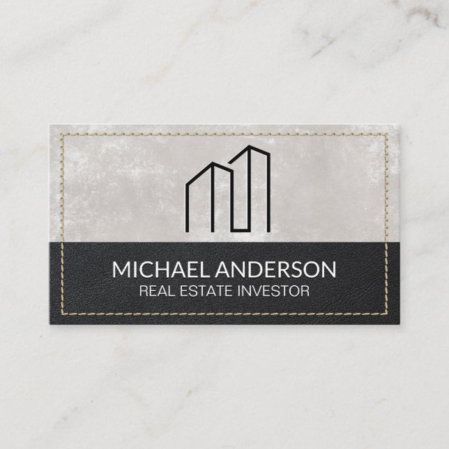 Carte De Visite Logo Immobilier Moderne Minimal | Cuir pointu (Devant)