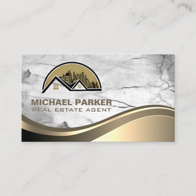 Carte De Visite Logo immobilier moderne | Pierre de marbre (Devant)