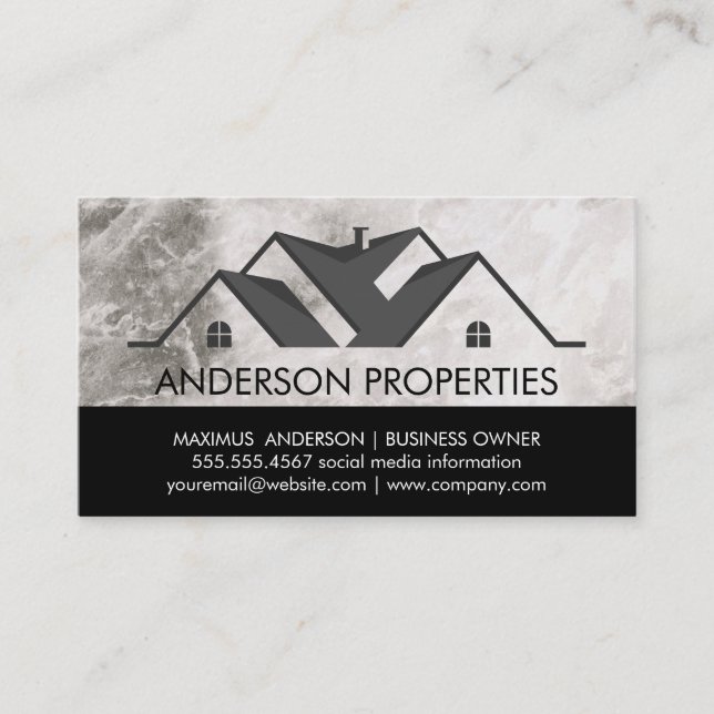 Carte De Visite Logo immobilier noir blanc | Marbre (Devant)