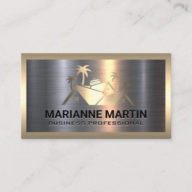 Carte De Visite Logo immobilier | Or Argent métallique (Devant)