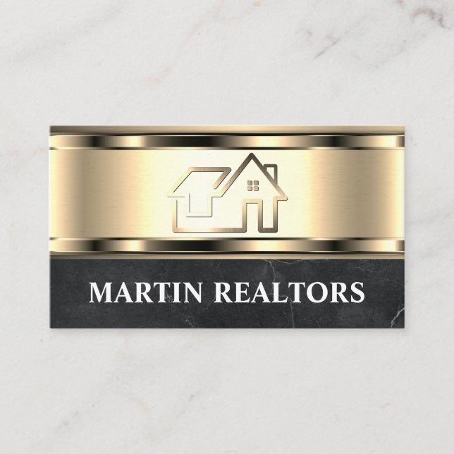 Carte De Visite Logo immobilier | Or métallique | Luxe (Devant)