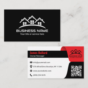 Carte De Visite Logo Immobilier Toit Maison Noir Rouge