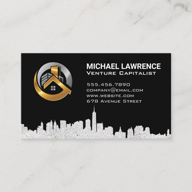 Carte De Visite Logo immobilier | Ville Skyline (Devant)